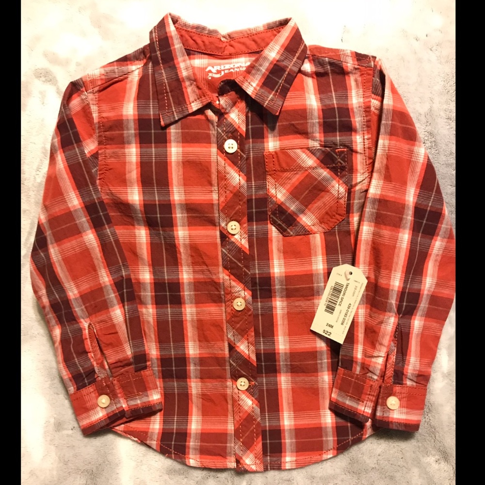 🆕 24m Arizona Orange Plaid Button-Down